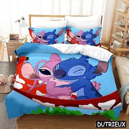 v680 Lakanat Söpö Lilo ja Stitch Queen King Size -vuodevaatesetti Sarjakuva Peittopussi Tyynyliinalla Kodintekstiili Vuodevaatteet 3-osainen 