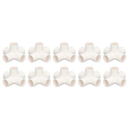 10 stk. 5-vejs rørforbindelse 25 mm PVC albue rørfitting til møbler drivhus telt hvid