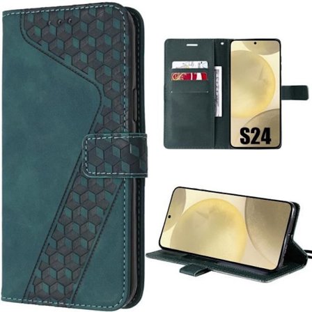 Fodral till Samsung Galaxy S24, skyddsklaff syntetiskt läder mosaikmönster midnattsgrön
