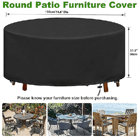 Rund havemøbelbetræk - Vandtæt havemøbelbetræk - Anti-uv Oxford - Beskyttelsesbetræk i kraftig kvalitet