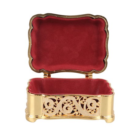 Smyckeskrin i metall Vintage Legering Liten Skattkista Fodral Prydnadsföremål Organizer för Örhängen Halsband Armband Ring Guld