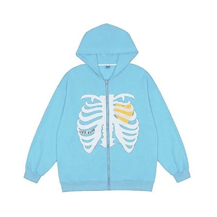 Trykt hættefrakke til kvinder Langærmet lynlåscardigan Casual Hættetrøjer Sweatshirt - Blue S