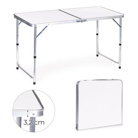 Turistbord foldbart campingbord hvid plade 120 x 60 cm