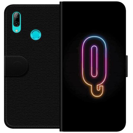Kompatibel Tegnebogsetui til Huawei Huawei P smart 2019 Minimalistisk neonbogstav Q i lyse farver mod mørk baggrund