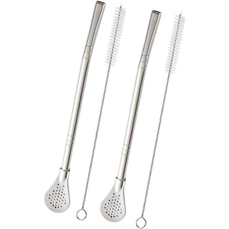 Rostfria sugrör med filter-sked, tesugrör avtagbara