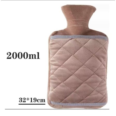 Varmtvannsflaske med trekk 2L, Varmtvannsflaske med trekk for hånden, PVC varmtvannsflaske for å lindre smertefull menstruasjon og magesmerter, Brun