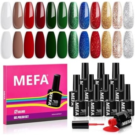 UV-nagellackset, gelnagellack UV-set 12 färger vit röd grön svart glitter guld UV
