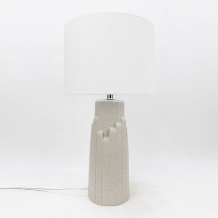 Keramisk bordlampe, grå fod, hvid hørskærm