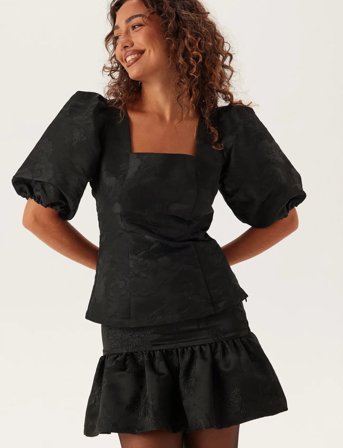 Bubbleroom Brocade Blouse - Black - 38