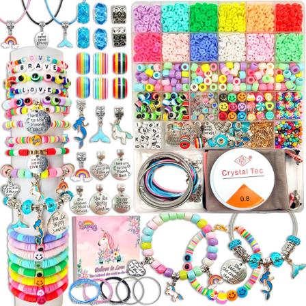 Pigelegetøj armbåndssæt - 3100 stk. perler til smykkefremstillingssæt, enhjørning/havfrue-hobbygaver til piger i alderen 5-12 år, påskekurv 3100pcs