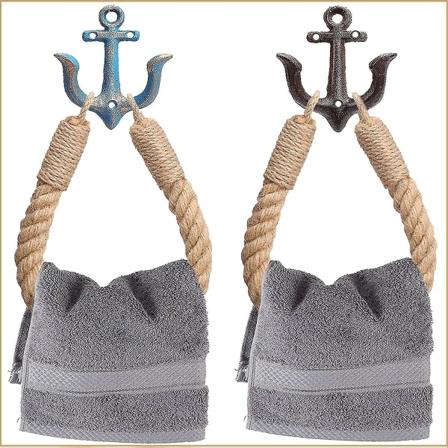 2 Pakker Nautisk Tov Håndklæde Ring, Toiletpapirholder Strandtema Badeværelse Dekoration