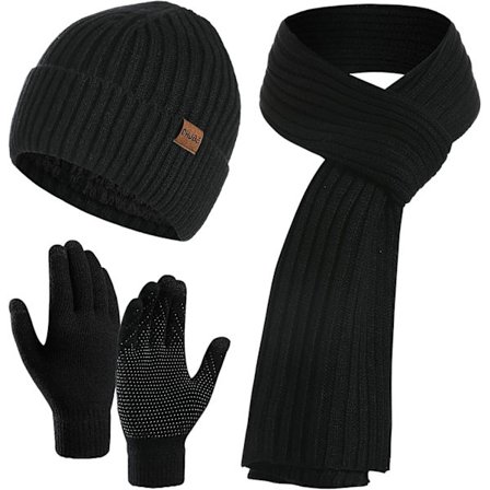 CheChury Hat Handsker Halstørklæde Sæt til Mænd Blød Varm Strikket Hue Lang Hue Halstørklæde 3 i 1 Vinter Tykt Sæt