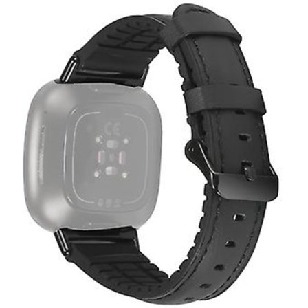 Läder + Silikon Armband till Fitbit Versa 3 (Svart)
