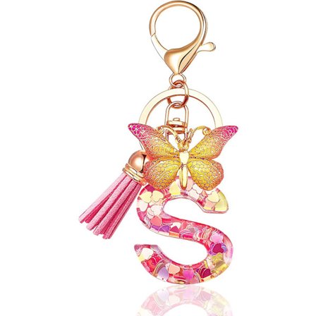 Nøgleringe Tilbehør til Kvinder Børn Søde Nøglering Initial Bogstav Pink Kvast Sommerfugl Bilnøgleringe