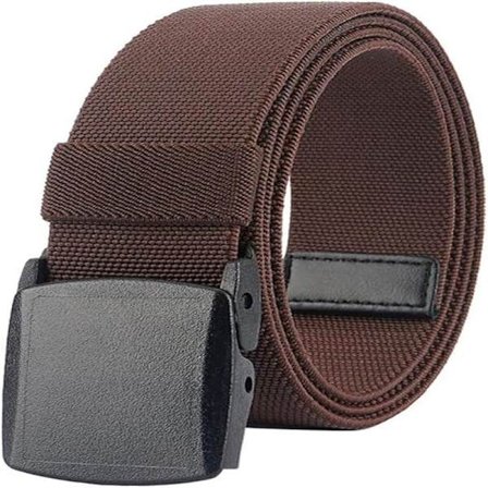 Kaffefarget elastisk belte for menn med plastspenne, fullt justerbart