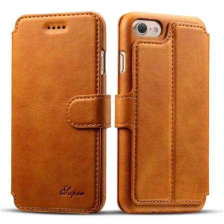JUPER - Nahkakotelo lompakolla iPhone 6/6S Plus -puhelimelle Ljusbrun
