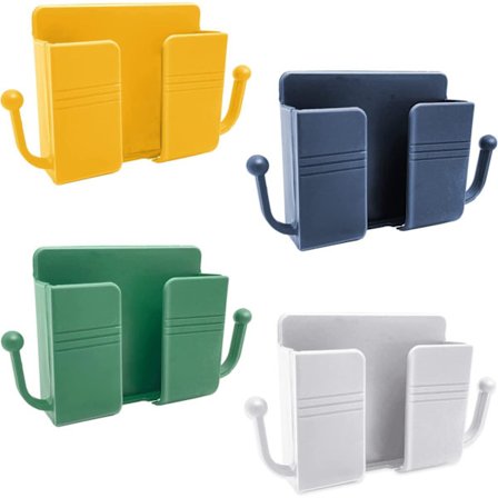 4 stk. telefonvægholder, selvklæbende vægbeslag ved siden af arrangør, fjernbetjeningsopbevaringsboksholder, mobiltelefonstik, opladningsholder