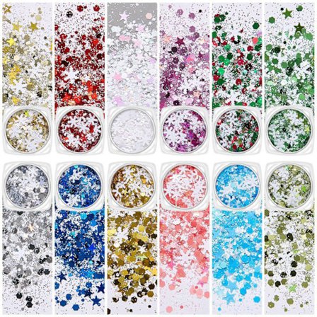 12 Grids Christmas Nail Art Glitter Paljetter Nail Glitter Snöflinga Nail Paljett Färgglad glittrande konfetti för DIY-dekorer