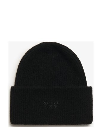 Soft Rib Knit Beanie Hat Black Superdry
