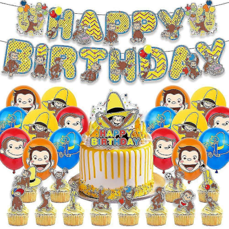 Utelias Vili Teema Syntymäpäiväjuhlien Koristelutarvikkeet Set Banneri Ilmapallot Pakkaus Kakun Koriste Cupcake Koristeet -NMAOV