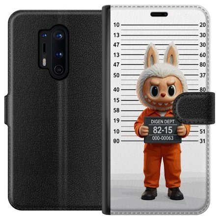 Kompatibelt Plånboksfodral till OnePlus OnePlus 8 Pro Söt tecknad kaninfigur i fängelsekläder med fångnummer mot bakgrund med längdmätning