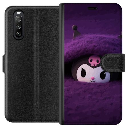 Yhteensopiva Lompakkokotelo Sony Xperia 10 III Kuromi lilassa pörröisessä ympäristössä, jossa on salaperäinen kawaii-suunnittelu.