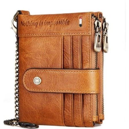 (Oransje) Herre Lommebok i Skinn, RFID-blokkerende Herre Lommebok, Hasp Oransje Lommebok