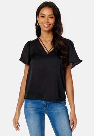ONLY Jane SS V-Neck Top Black Klær