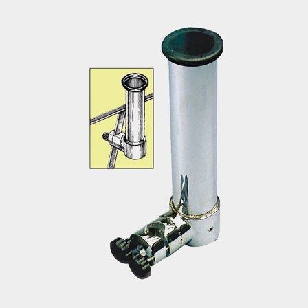 Spöhållare för båt (grabbräcke / reling), för 1 fiskespö, passar rör Ø20 - 30 mm, vinkelbar, rostfritt stål AISI 316, silver