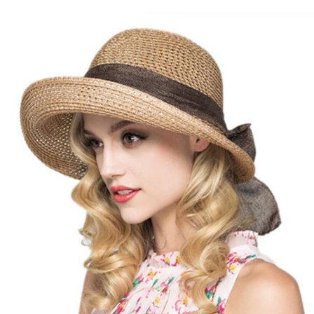Dame Solhatt Halmhatt Sommer UV-beskyttelse Reise Foldbar Bredde Bøttehatt Vintage Cloche Strand Fiske Cap