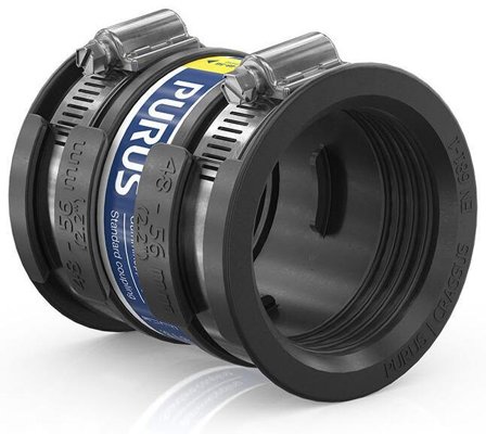 Purus 3032543 Gumminippel svart, med slangklämmor, Inomhusavlopp