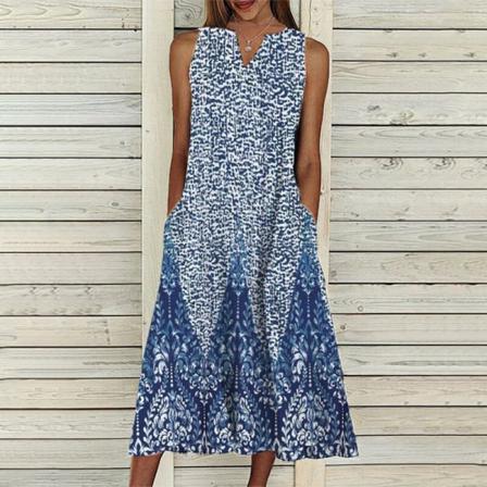 Ärmlös Print För Kvinnor, Lång Klänning Med Blommönster