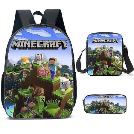 3 st Minecraft skolväska Ryggsäck för pojkar Barn, ryggsäckar med väska och penna ca. bit set