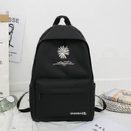 New Solid Backpack Girl School Bags For Teenage School Bag Nylon Daisy Printing Bag Black