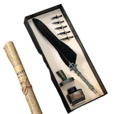Europeisk Vintage Fjærpennsett Gaveeske Harry Potter Fjærpennsett Gotisk Kropp Dip Blekkpenn BLACK