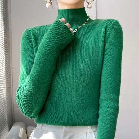 Kvinner strikkeplagg Høst Vinter Genser Halv Turtleneck Ull Slim-Fit Langermet Pullover Snøring Green M