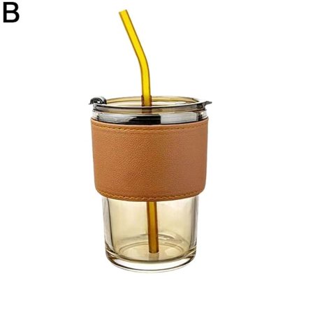 Lock och sugrör Transparent Bambu Cup Mjölk Kaffe Mugg Tea Cup Str