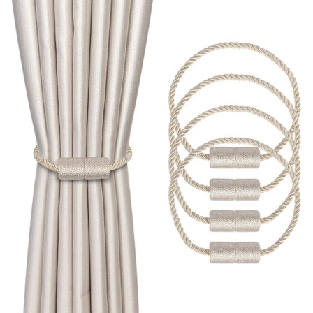 Pieces Magnetiske Gardin Tiebacks Beige Flettet Gardinspænde Magnetisk Gardinholder Gardinreb - Gardintilbehør til Boligindretning