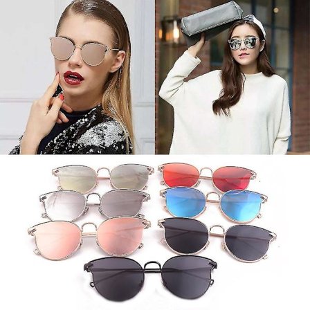 Kattöga Solglasögon för Kvinnor, Oval Spegel Cateye Solglasögon