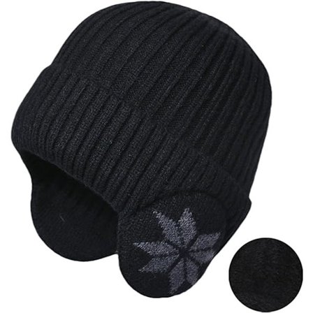 Lue Dame Lue Herre Lue Herre Svart Tykk varm strikket lue Unisex Termisk fôr Med øreklaffer for aktiviteter Sport Gaver til ham/henne Svart