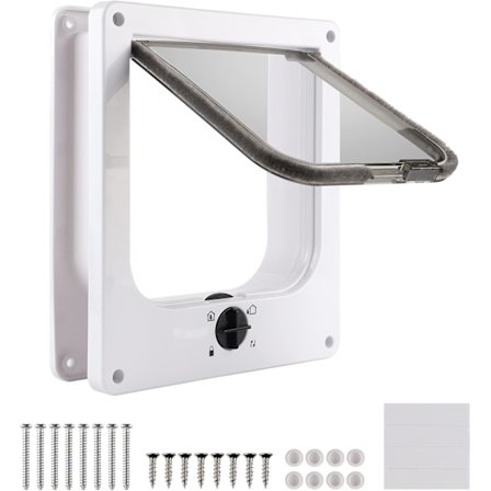 Vit magnetisk kattlucka för inomhusbruk, kattdörr 27 * 23,5 * 5,5 cm, 4-vägs kattdörr, vit