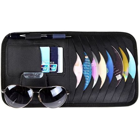 Multifunctional Car CD Bag, Sun Visor Pocket CD Storage Bag, Pen Holder, Card Slot, Glasses Holder, Black