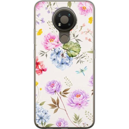Yhteensopiva Puhelinkuori Nokia Nokia 3.4 Kukkakuviota käsinmaalatuilla kukilla, perhosilla ja hyönteisillä romanttiseen skandinaaviseen tyyliin ju