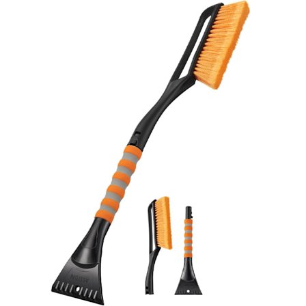 27-tommers snøbørste og isskrape for bilvinduer, med en avtakbar snøskrape og ergonomisk skumgrep, egnet for biler, lastebiler og SUV-er