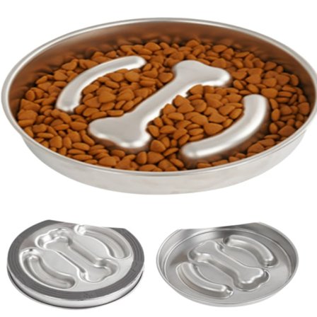 Mat- och vattenskål i rostfritt stål med silikonbas för hundar som äter för fort