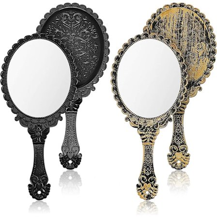 Vintage handhållen spegel bärbar präglad blomsterspegel handhållen dekorativa speglar kompakt spegel med handtag för ansiktsmakeup resor personlig 