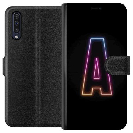 Yhteensopiva Lompakkokotelo Samsung Samsung Galaxy A50 Minimalistinen neonkirjain A sateenkaarenvärisessä valossa mustaa taustaa vasten modernissa t