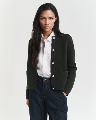 GANT - Kontraststrikket cardigan til dame dark moss green