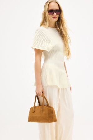 NA-KD Haut en maille côtelée à basque - - Crème - L