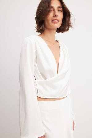 NA-KD Haut asymétrique coupe cache-cœur à manches longues - Tops manches longues - Blanc - EU 42